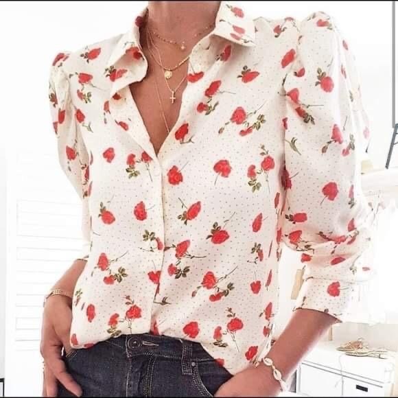 🦋 BLOGGERS FAVORITE 🦋 ZARA FLORAL PRINT PUFF-SLEEVE BLOUSE SHIRT SIZE M - Picture 3 of 15